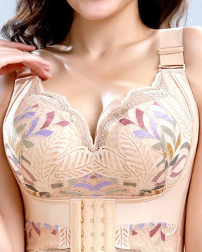 Women Side Support Longline Corset Wire-free Push Up Bra Adjustable Wide Straps