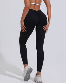 Leggings con espalda en V y levantamiento de glúteos, cintura alta, control de barriga, pantalones de yoga para gimnasio