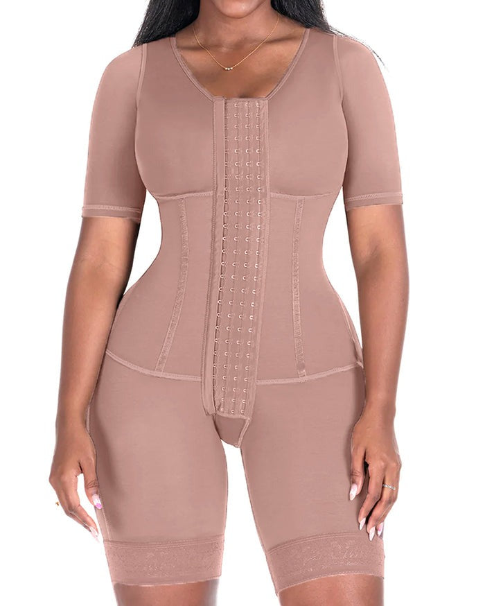 Precise Mid Thigh With Attached Bra & Arms High Compression Tummy Control Full Bodysuit Faja Shapewear