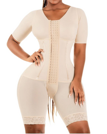 Precise Mid Thigh With Attached Bra & Arms High Compression Tummy Control Full Bodysuit Faja Shapewear