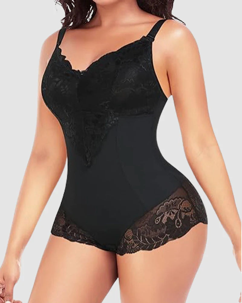 Lace V neck Tummy Control Sculpting Full Body Shapewear Bodysuit