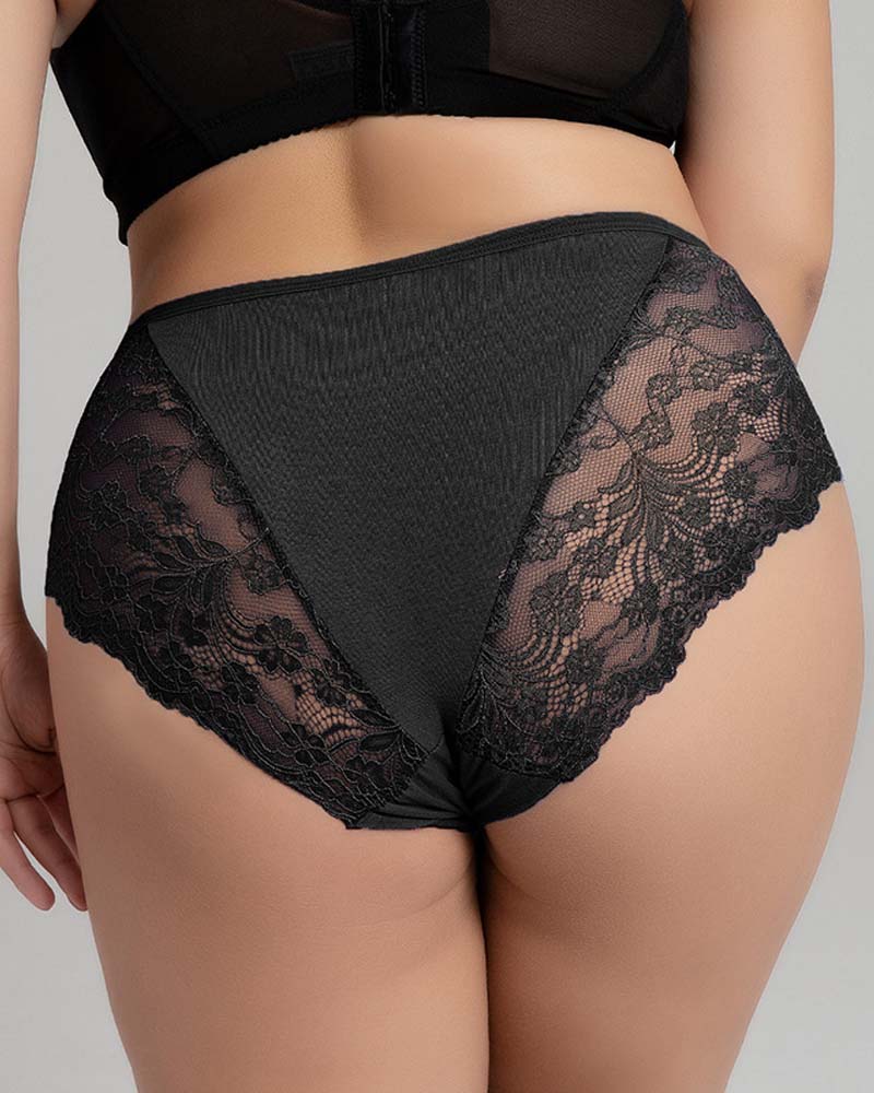 Calzoncillos de encaje sexy de talla grande, ropa interior cómoda y transpirable de alto estiramiento