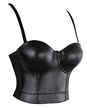 Correas de mujer PU cuero Bustier Crop Top Push Up Corset Top Bra