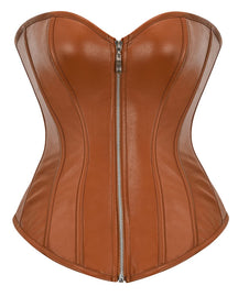 Womens Faux Leather Zipper Front Bustier Corset Top