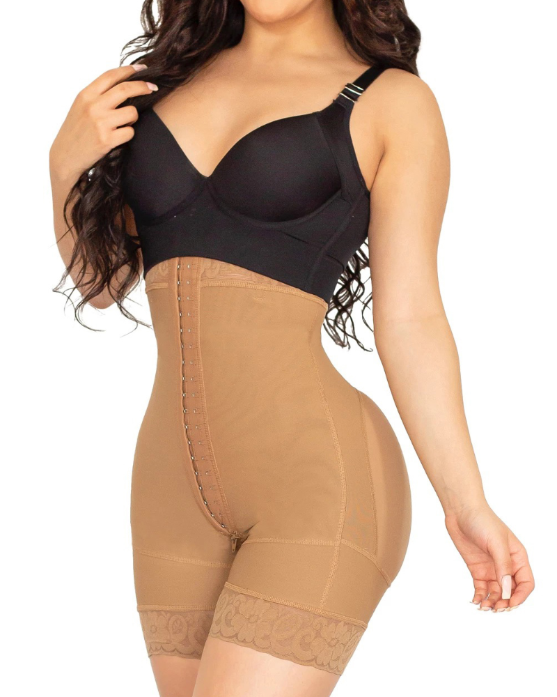 High Rise Butt Enhancing Body Shaper Shorts with Hook and Eye