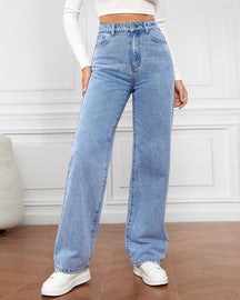 Women's High Waist Zipper Fly Straight Leg Jeans