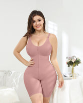 Rosybrown Colored Seamless Full Body Shaper Bodysuits with Zipper and V-Neck