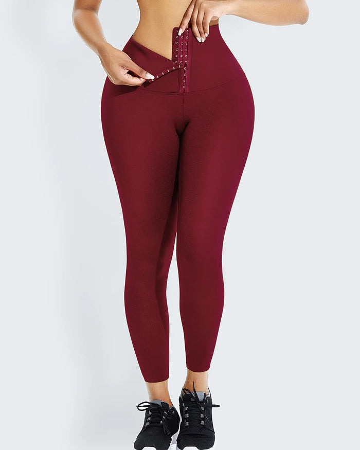 Leggings de yoga elásticos de cintura alta con elevación de cadera abdominal y doble botonadura