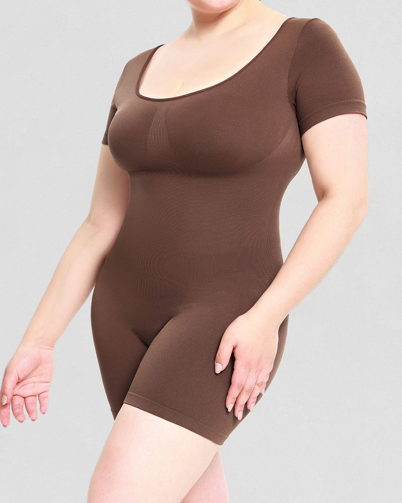 Short Sleeve Crew Neck Jumpsuit Slimming Seamless Butt Lift Body Shaper