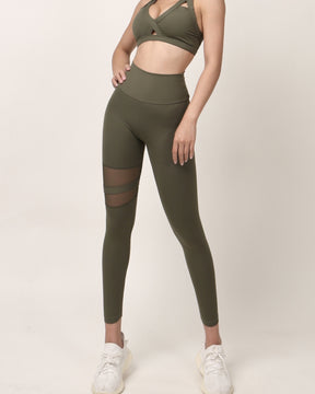 Pantalones de yoga de malla con bolsillo recortado exclusivos Leggings fruncidos