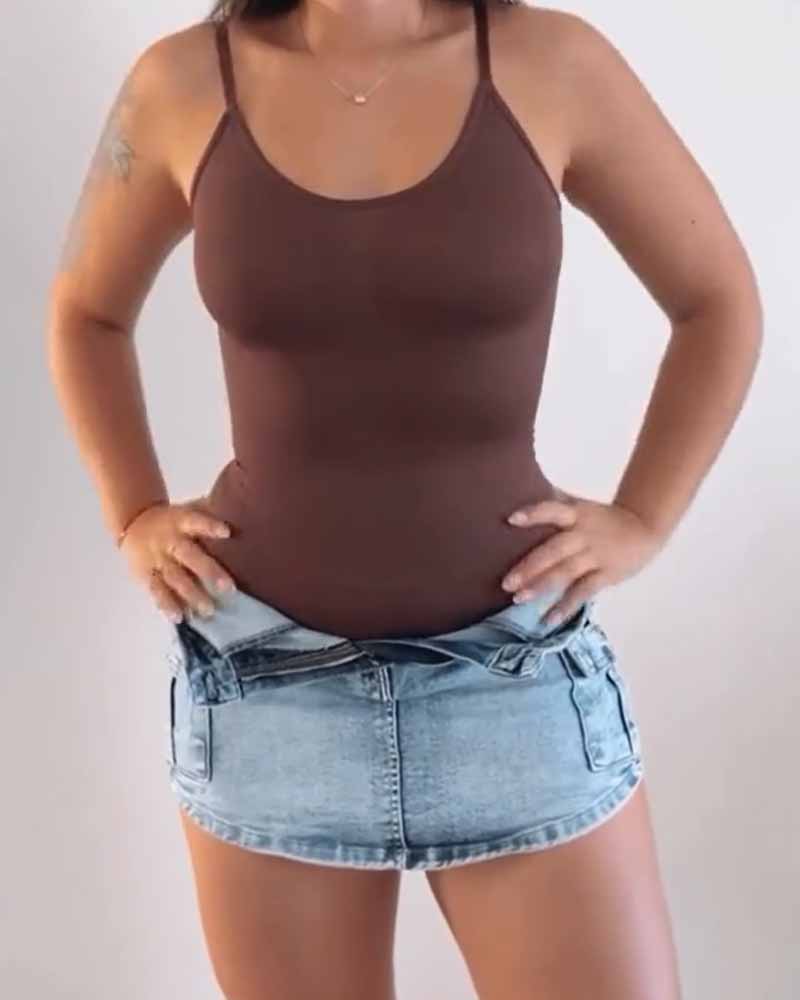 Body moldeador de cuerpo sin costuras con cuello redondo y tanga con control de barriga