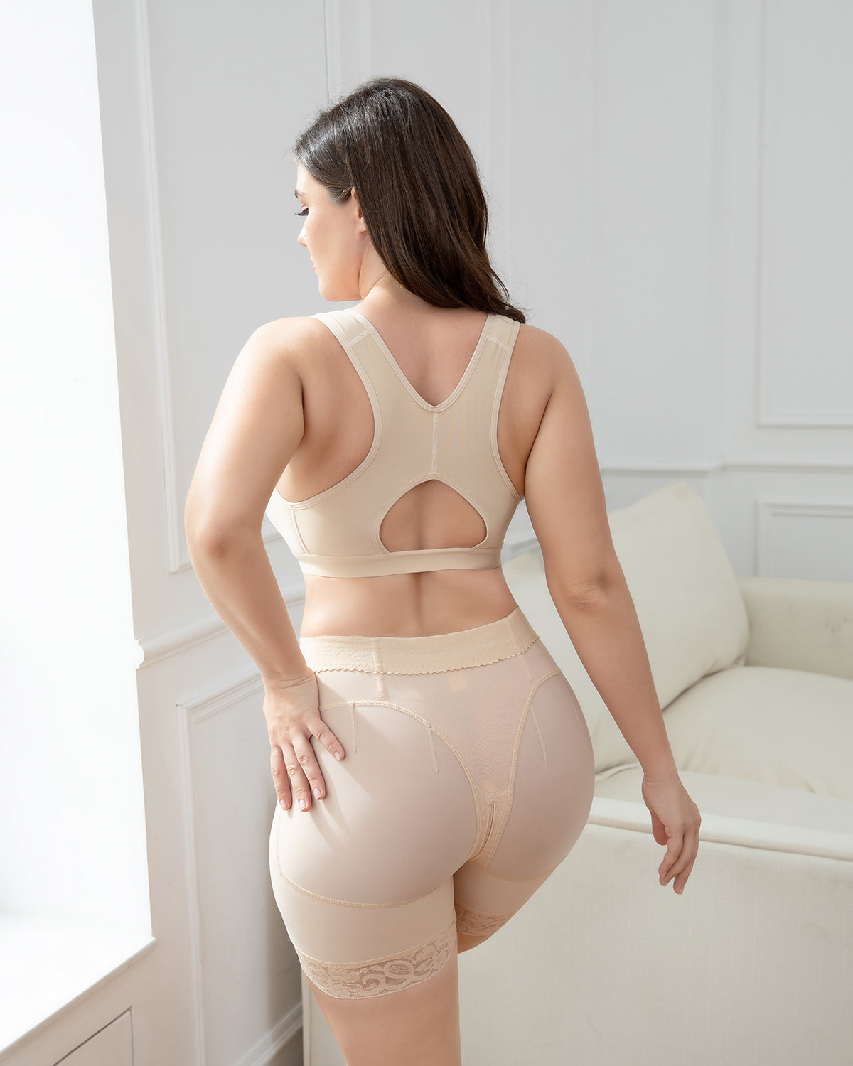 Mujer Beige Control de barriga Body Shaper Butt Lifter Bragas adelgazantes