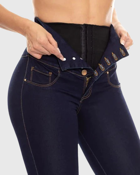 Jeans Colombianos Skinny Levanta Glúteos De Talle Alto Con Faja Interna