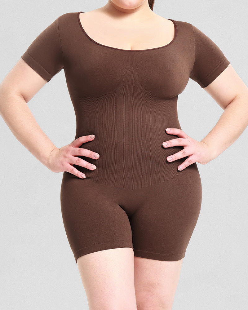 Short Sleeve Crew Neck Jumpsuit Slimming Seamless Butt Lift Body Shaper