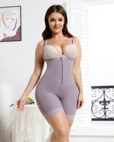 Fajas con control de barriga y busto abierto con cremallera ajustable en color morado