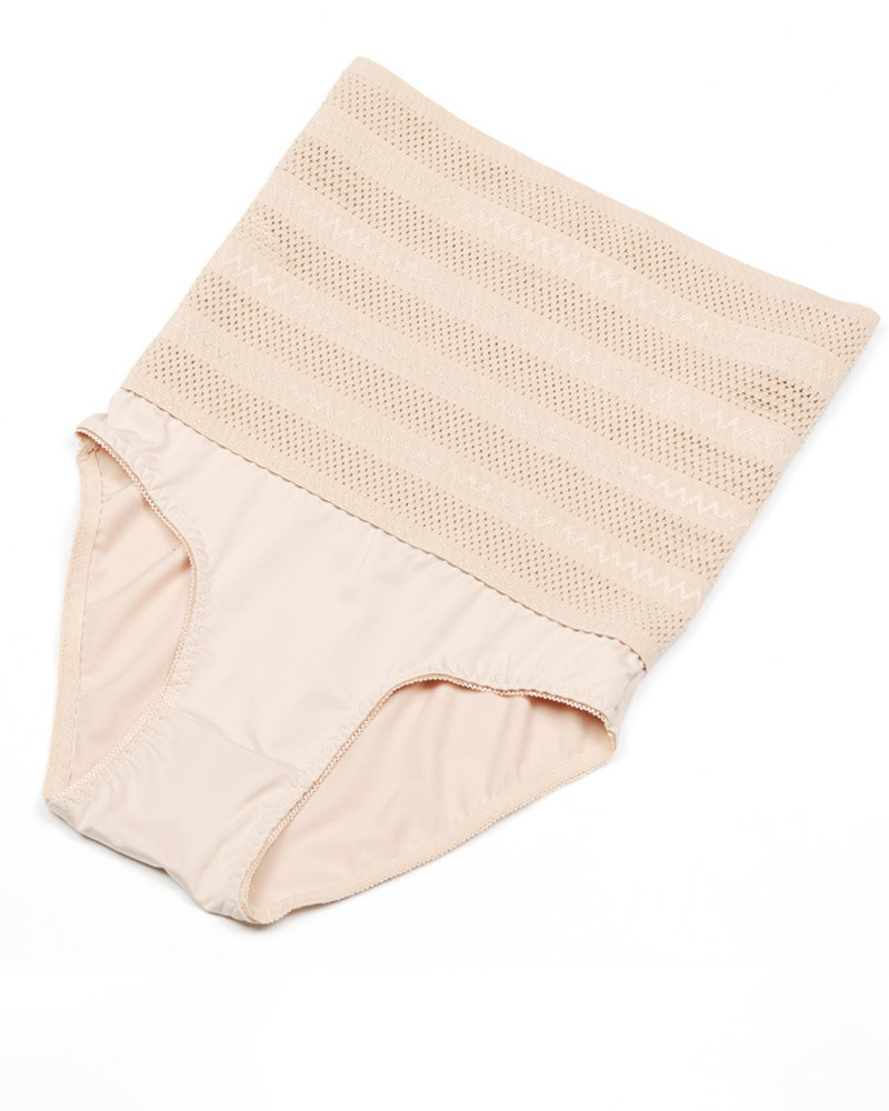 Calzoncillos de malla con control de barriga y estampado de chevrón de talle alto para mujer