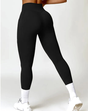 Twisted Waist Quick Drying Hip Lift Leggings With Side Pocket Yoga Pants