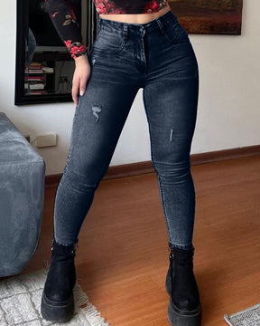 Jeans ajustados con levantamiento de glúteos y control de barriga de mezclilla con cintura alta