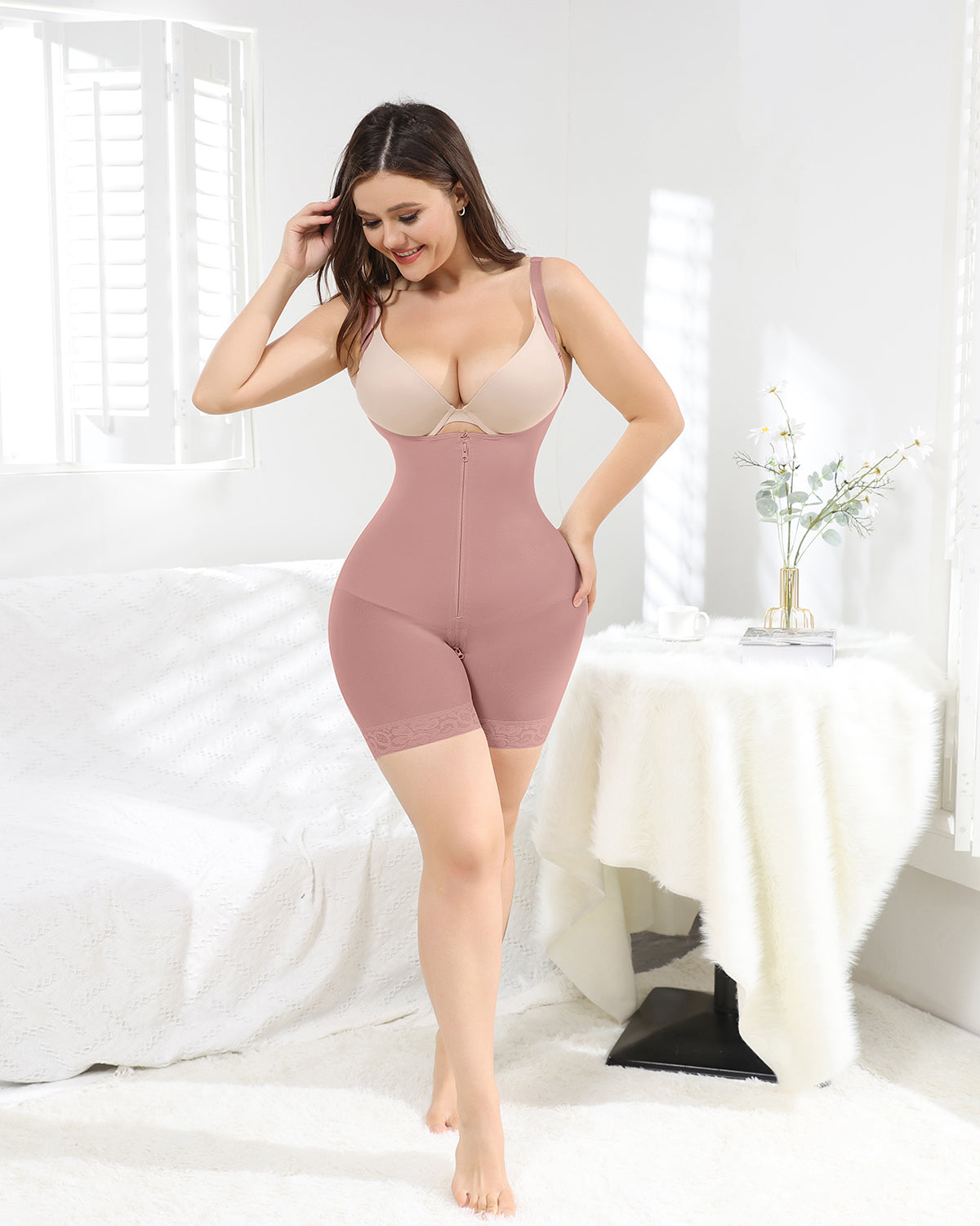 Rosybrown Tummy Control Butt Lifter Bodysuits Shapewear Thigh Slimmer