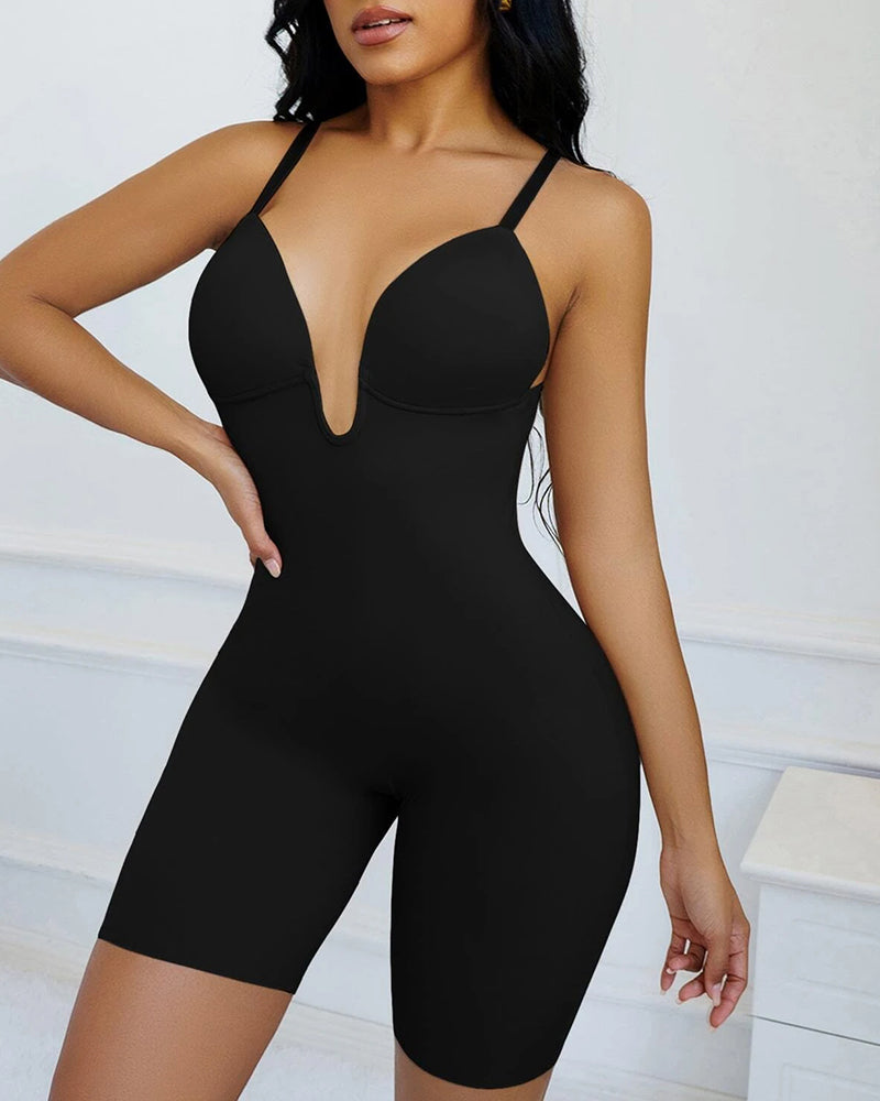 Seamless Solid Underwire V Backless Shapewear Bodysuit