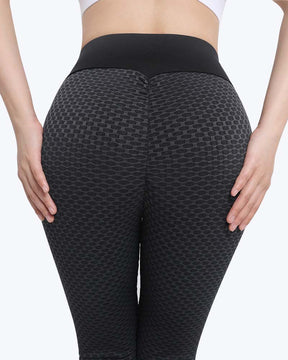 Pantalones de yoga de cintura alta con levantamiento de glúteos y anticelulíticos en forma de panal