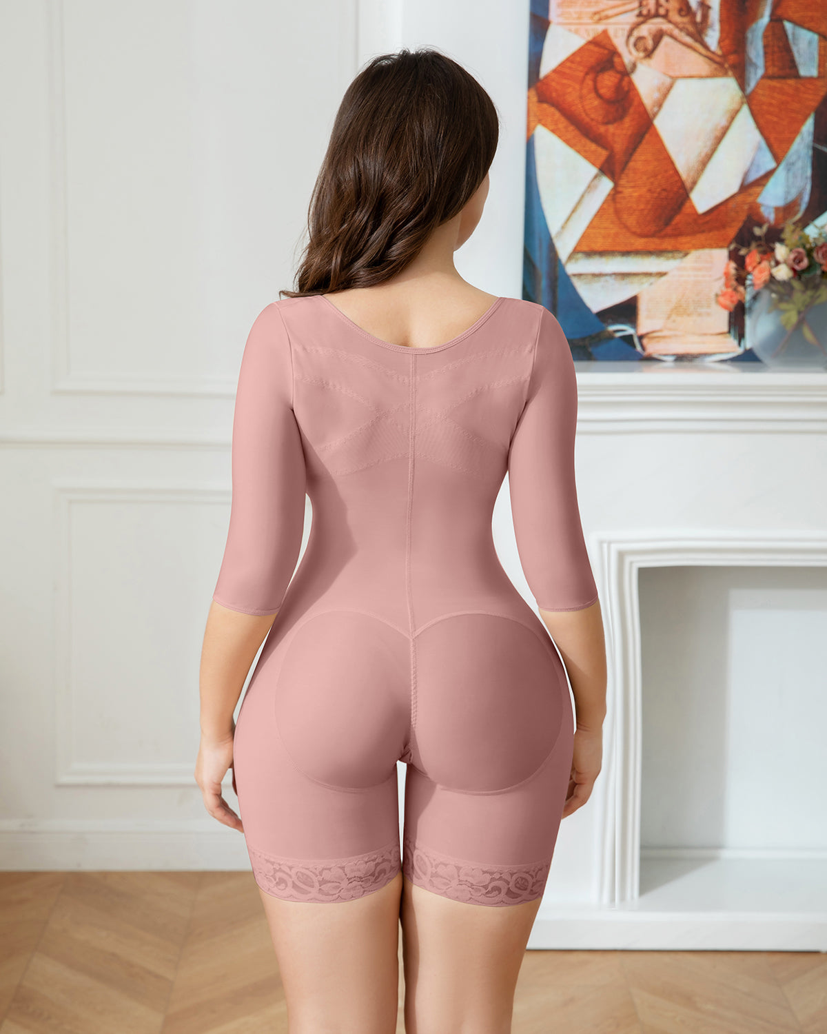 Rosybrown Open Bust Middle Sleeves Arm Control Shapewear