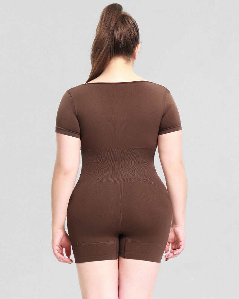 Short Sleeve Crew Neck Jumpsuit Slimming Seamless Butt Lift Body Shaper