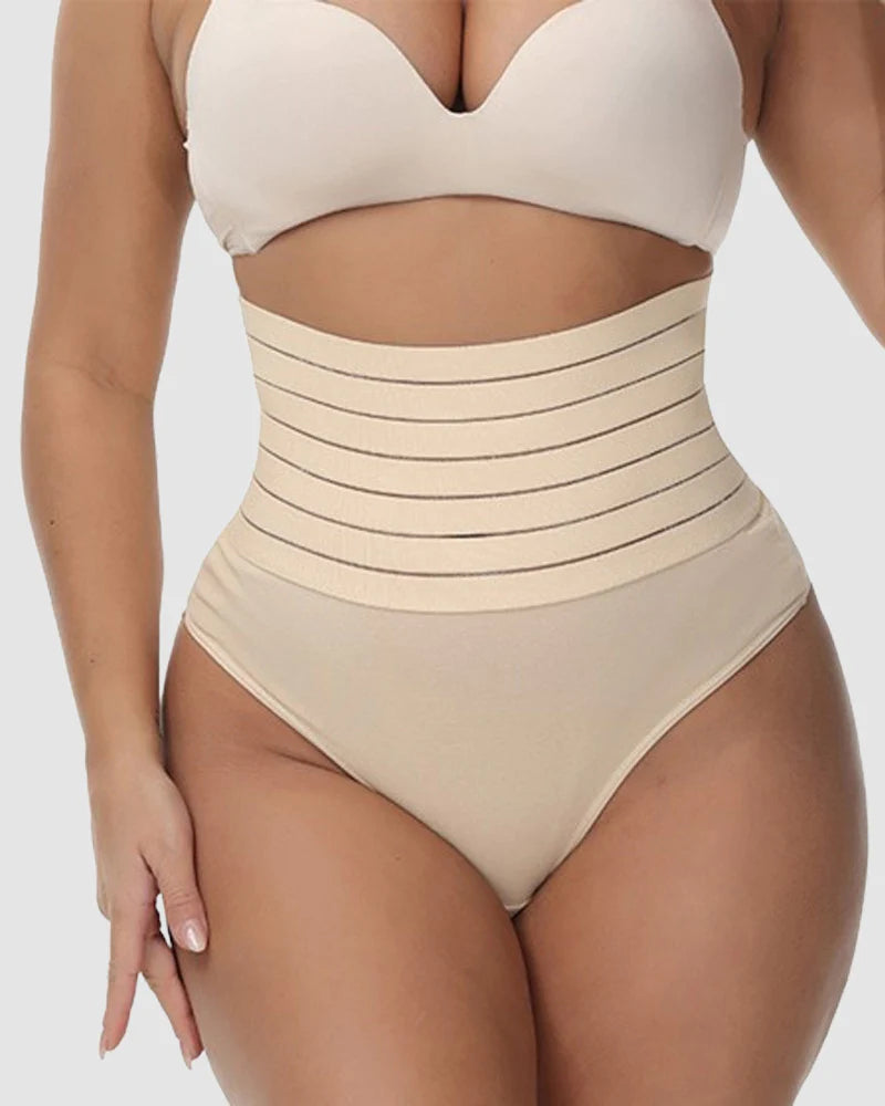 Ropa interior moldeadora de tanga elástica sin costuras con elevación de glúteos de cintura alta transpirable hueca