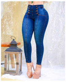 Women's High Elastic Waist Button Front Stretch Skinny Jeans