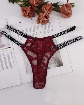 Sexy Floral Lace Lingerie Hollow Out Letter Tape Seamless Thong