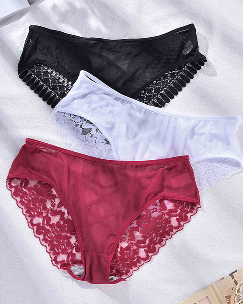 Bragas cruzadas de malla con ribete de encaje sexy de talla grande para mujer