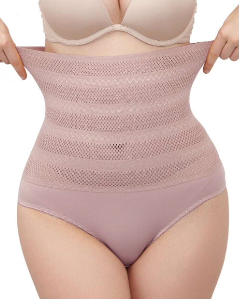 Calzoncillos de malla con control de barriga y estampado de chevrón de talle alto para mujer