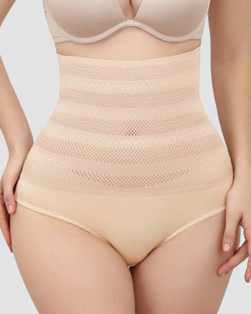 Calzoncillos de malla con control de barriga y estampado de chevrón de talle alto para mujer